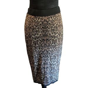 Vtg Caché Metallic Y2K Gold Leopard Print Knit Pencil Skirt, Size Small